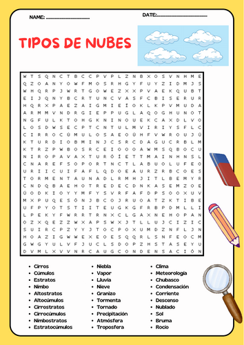 Sopa de Letras: Tipos de Nubes