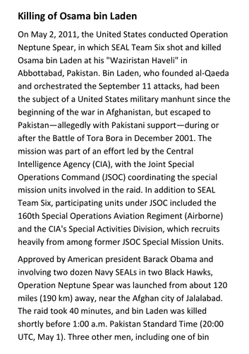 Killing of Osama bin Laden Handout