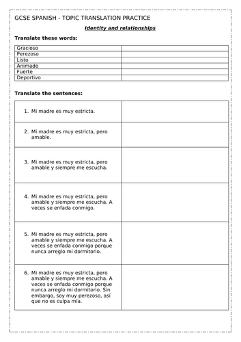 GCSE SPANISH: Family translations