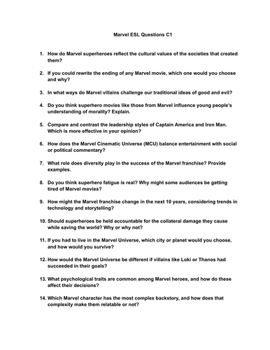 Marvel C1 discussion questions