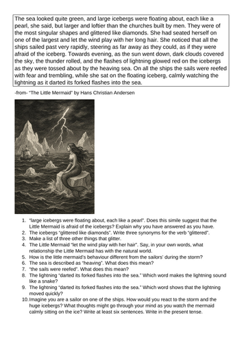 KS2, KS3, Fairy Tales, "The Little Mermaid" Storm at Sea CRR Comprehension Close Guided Reading HW