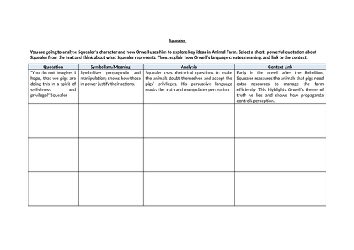 Animal Farm - Squealer Worksheet
