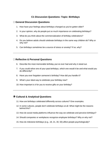 Birthday ESL questions 20- C 1