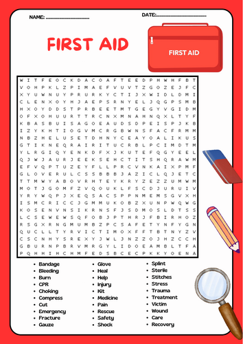 First Aid Word Search Puzzle Activity