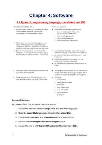 IGCSE Computer Science 0478: 4 Software 4.2-Types of programming language, translators and integrat
