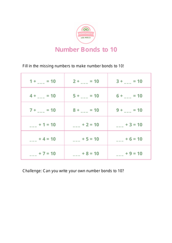 Number bonds to ten and twenty