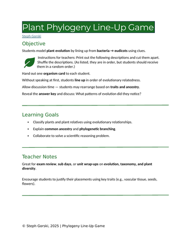 Plant Phylogeny Line Up Game