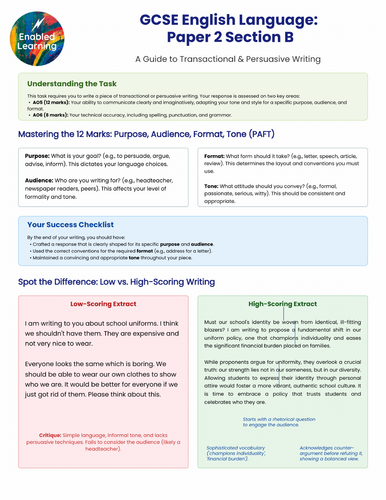 WJEC EDUQAS GCSE English Language - Paper 2 Section B Support