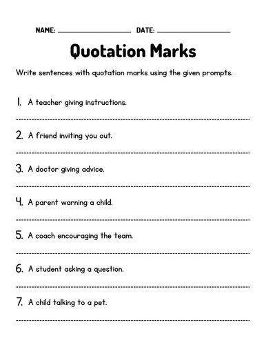 Printable Quotation Marks Grammar Activity Worksheets