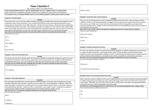 Paper 2 Question 5 Guided writing frames