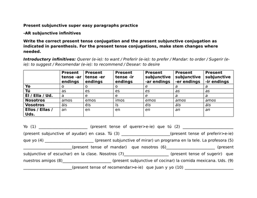 Present subjunctive super easy paragraphs practice