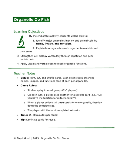 Organelle Go Fish Game