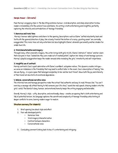 Paper 1 Style Question Support Pack - Sample Answers + Student Scaffolds (HL English)