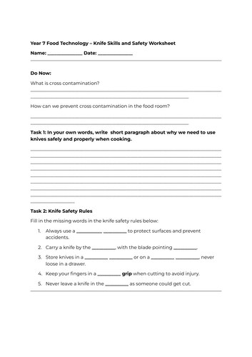 Knife safety - KS3 food technology