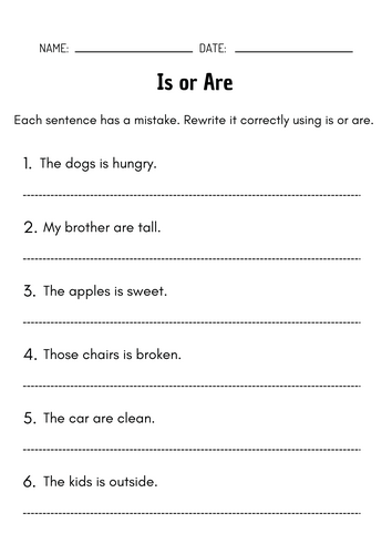 "Is" or "Are"? Worksheet