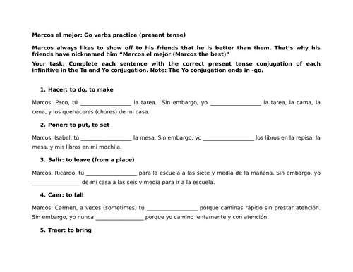 Marcos el mejor: Go verbs practice (present tense)
