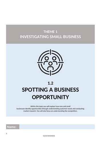 Edexcel GCSE Business - 1.2 Spotting A Business Opportunity (Knowledge & Skills Booklet)