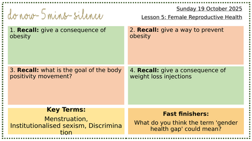 PSHE- Female Reproductive Health- KS4