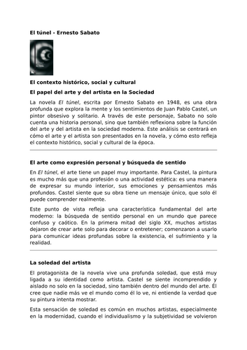 El túnel by Ernesto Sabato – Context - The Role of Art