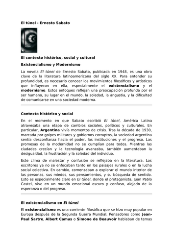 El túnel by Ernesto Sabato – Context - Existentialism and Modernism