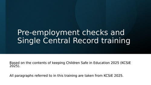 Pre-employment/Single Central Record Training