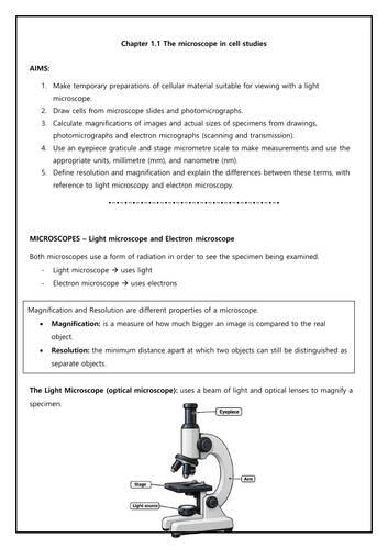 1.1 The microscope in cell studies Cambridge_International AS & A Level Biology (9700) 2025-27