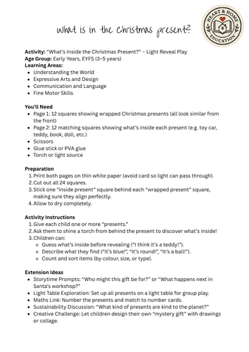 What's inside the Christmas present?  Early years - Light reveal game