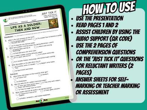 Life as a Soldier: Then and Now | Reading Comprehension | Year 3/4