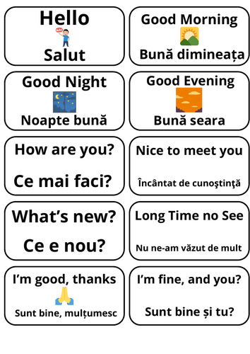 ESL Multilingual Vocabulary Flashcards on "General Introductions" - Romanian