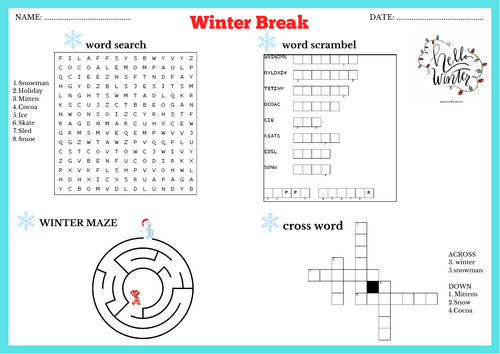 Winter Break Fun – 4 Puzzles in One!