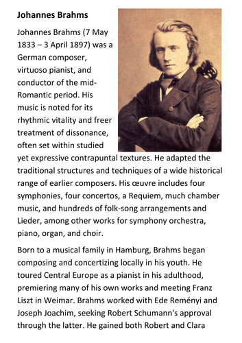 Johannes Brahms Handout