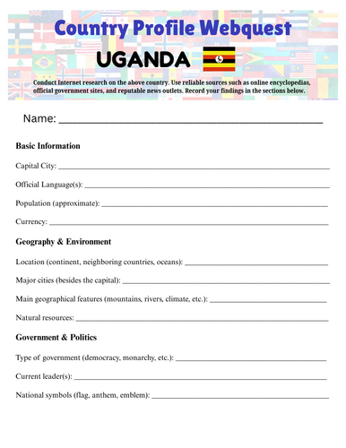 Country Profiles: Uganda Webquest Worksheet