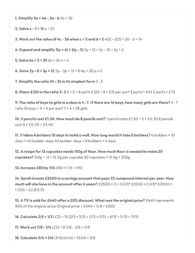 GCSE Foundation Maths - Calculator Paper - Mini Test