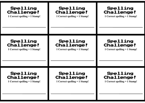 Spelling Challenge Slips with Reward Card