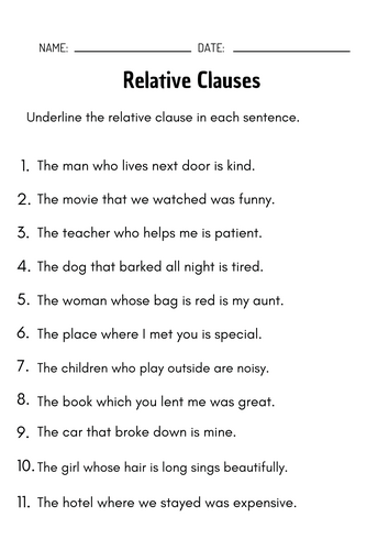 Mastering Relative Clauses – Complete Grammar Practice Worksheets