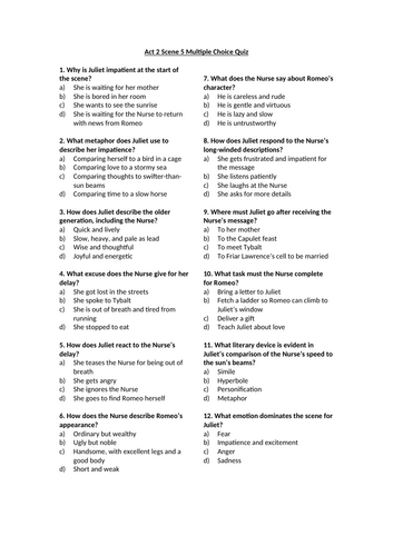 Romeo and Juliet - Act 2 Multiple Choice Quizzes