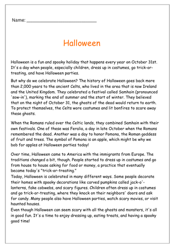 Halloween Reading Comprehension Worksheet - History & Traditions