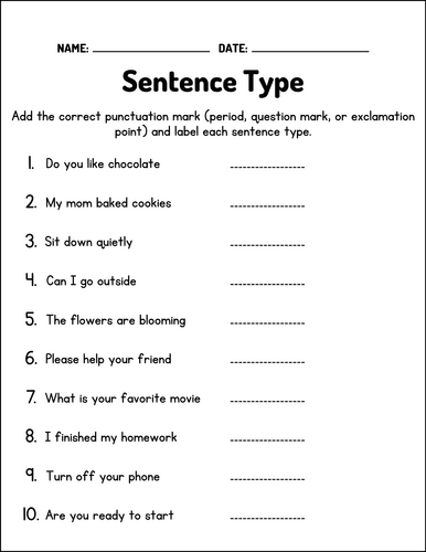 Types of Sentences Worksheets - Declarative, Interrogative, Imperative
