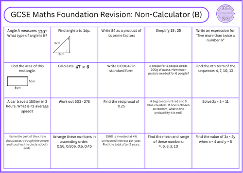 GCSE Maths Foundation Revision Non-Calculator (B)