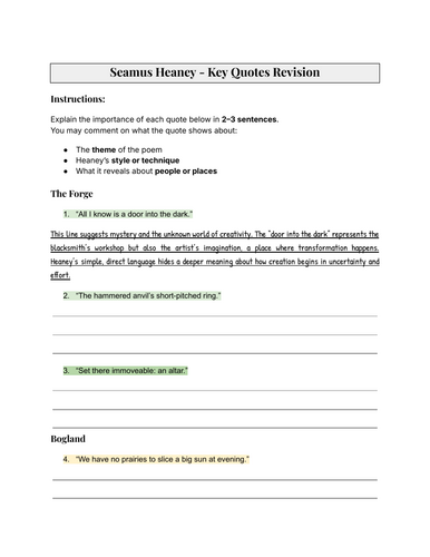 Seamus Heaney – Key Quotes Revision