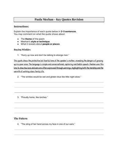 Paula Meehan - Key Quotes Revision