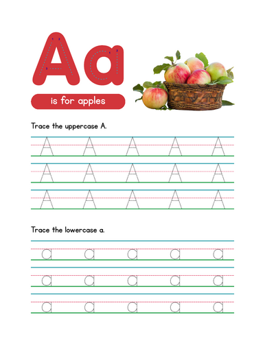 Letter A Tracing Worksheet, Alphabet Handwriting Practice, 6 pages.