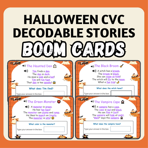 Halloween CVC Decodable Short Stories BOOM Cards™ with Audio - Decodable readers