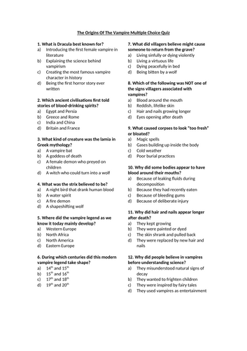 The Origins Of The Vampire Multiple Choice Quiz