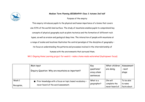 Medium Term Geog planning Mountains Y5 and 6