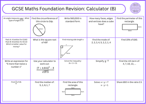 GCSE Maths Foundation Revision Calculator (B)