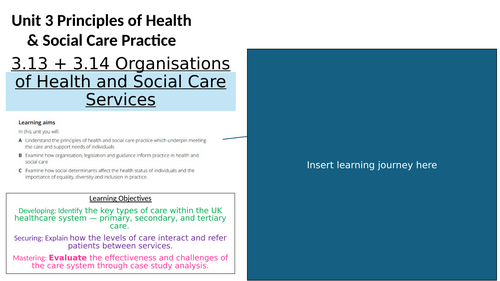 AAQ Health and Social Care Unit 3 Principles of Safe Practice 3.13+3.14 Organisations of Services