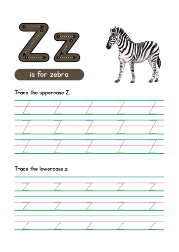 Letter Z Tracing Worksheet, Alphabet Handwriting Practice, 6 pages