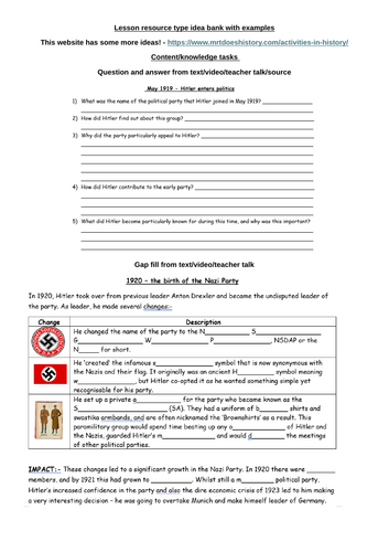 Secondary History - generic resource/task ideas