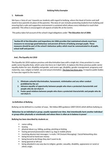 Bullying Policy and Bullying Contract 2025
